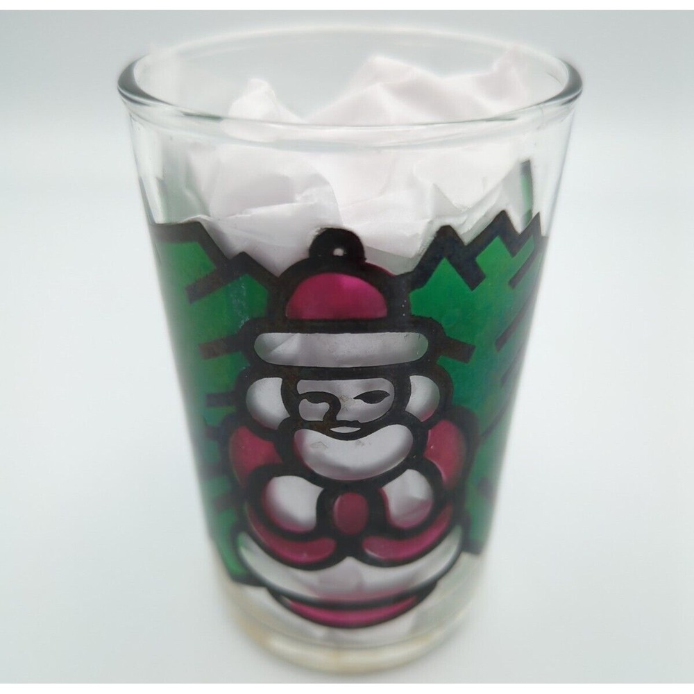 1973 Faroy Stained Glass Christmas Votive‎ Holder Red Fly Agaric Santa Angel